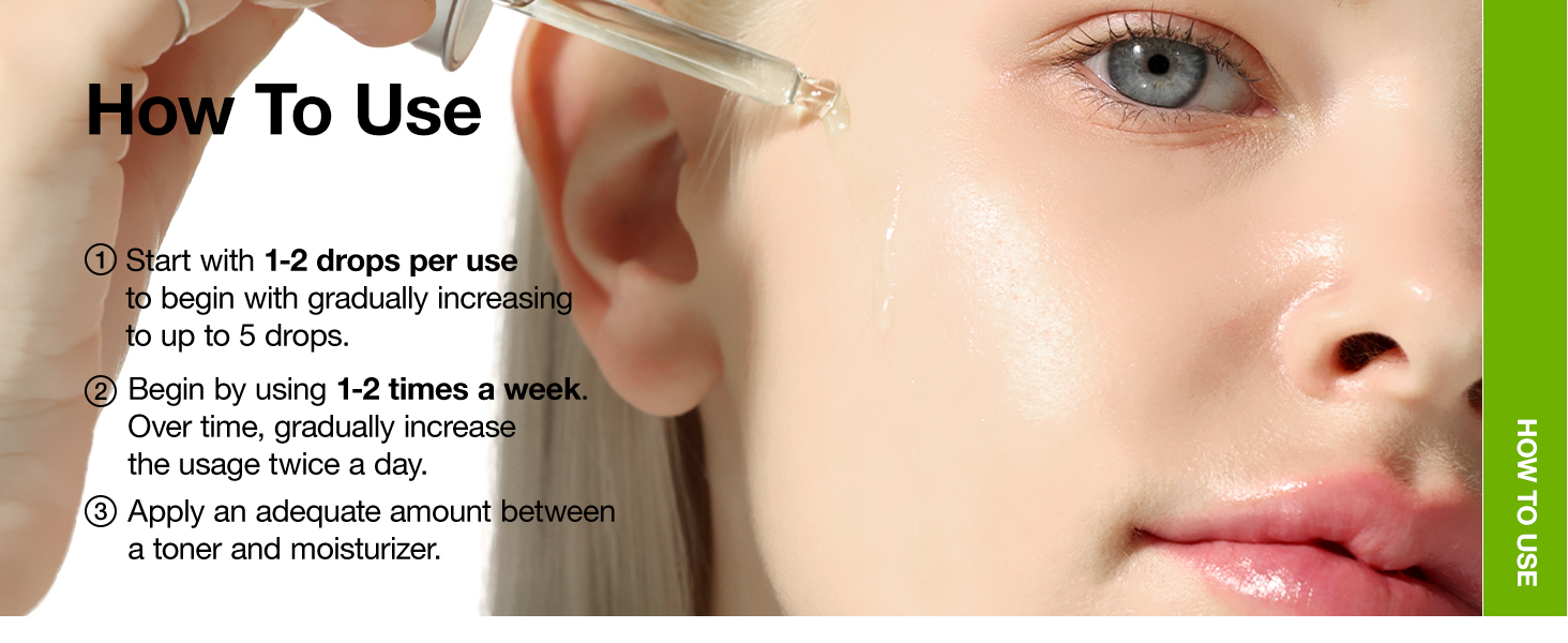 Anua - Azelaic Acid 10 + Hyaluron Serum | How to Use | Step 1 - Start with 1-2 drops per use to begin with gradually increasing to up to 5 drops. | Step 2 - Begin by using 1-2 times a week. Over time, gradually increase the usage twice a day. | Step 3 - Apply an adequate amount between a toner and moisturizer.