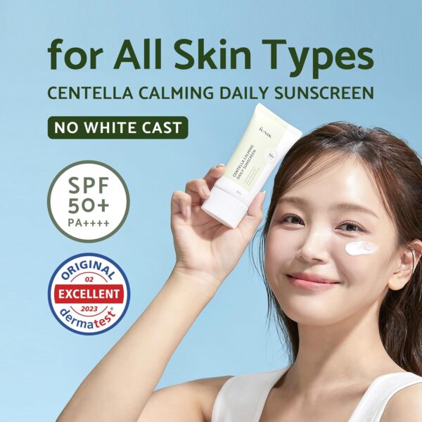 Iunik - Centella Calming Daily Sunscreen | For All Skin Types | Centella Calming Daily Sunscreen | No White Cast | SPF 50+ | PA++++ | Original Dermatest - Excellent