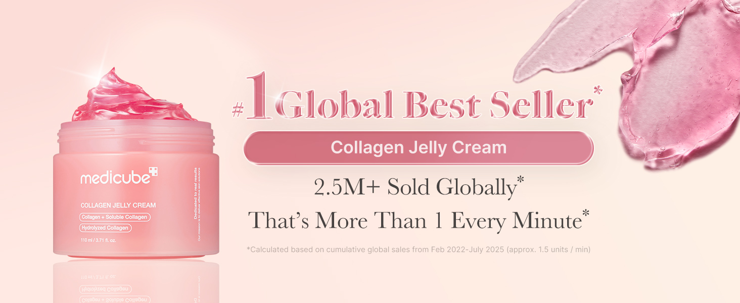 #1 Global Best Seller | Medicube Collagen Jelly Cream | 2.5M+ Sold Globally | That's more than 1 every minute | * Calculated based on cumulative global sales from Feb 2022 - July 2025 (approx. 1.5 units / min)