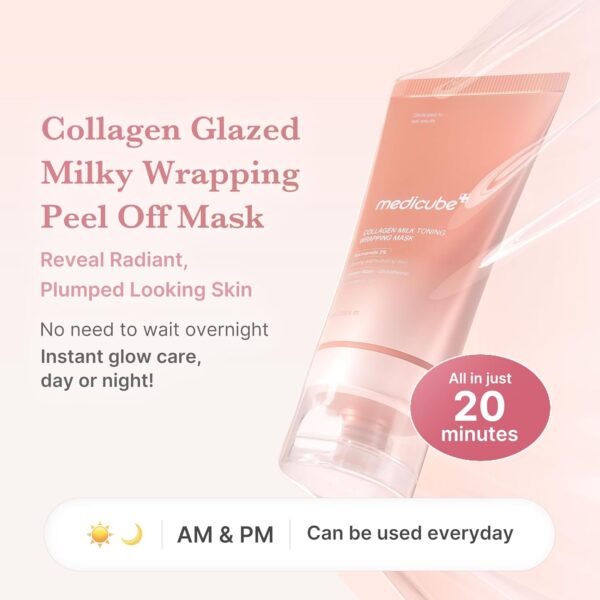 Medicube - Collagen Milk Toning Wrapping Mask | Collagen Glazed Milky Wrapping Peel Off Mask | Reveal Radiant, Plumped Looking Skin | No need to wait overnight - Instant glow care, day and night | All in just 20 minutes | AM & PM - Can be used everyday.