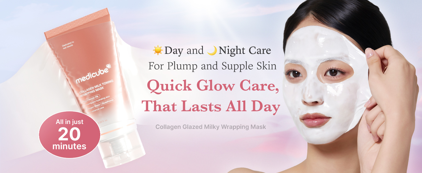 Medicube - Collagen Milk Toning Wrapping Mask | Day and Night Care for Plump and Supple Skin | Quick Glow Care That Lasts All Day | All in just 20 minutes | Collagen Glazed Milky Wrapping Mask