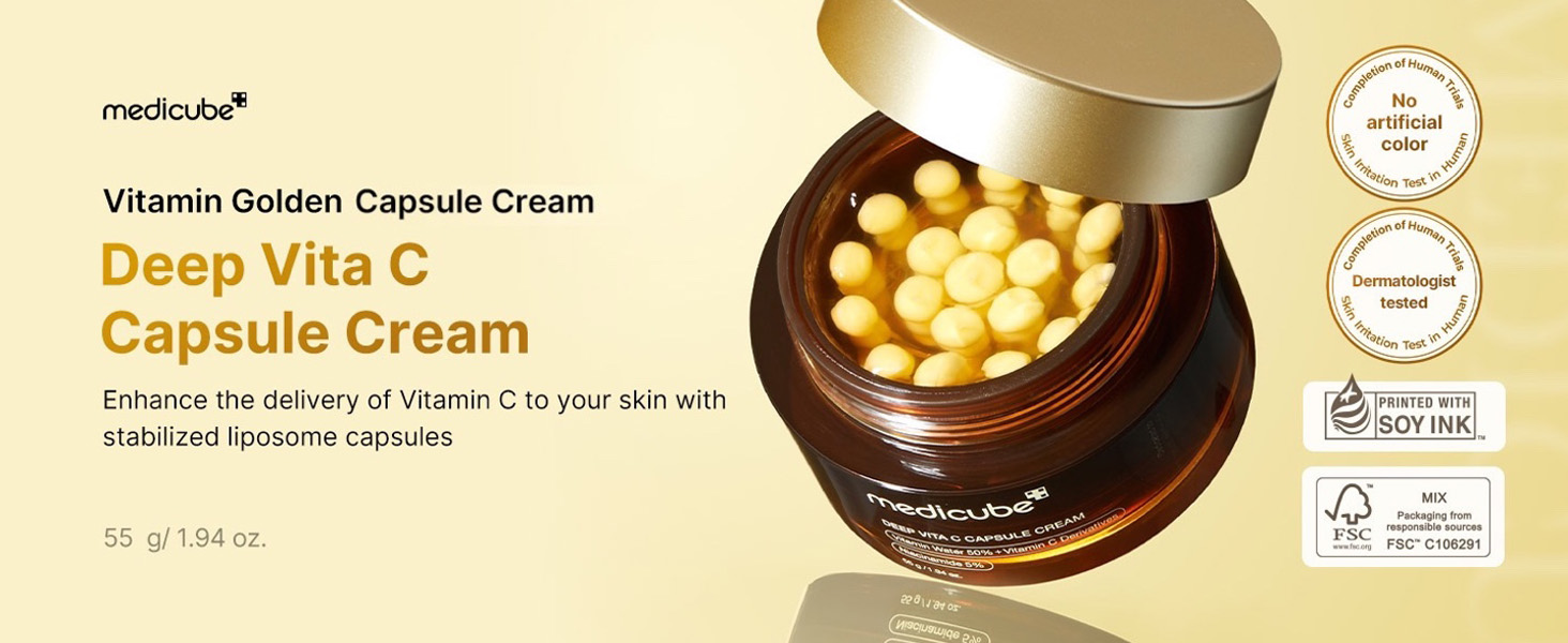 Medicube - Deep Vita C Capsule Cream | Vitamin Golden Capsule Cream | Deep Vita C Capsule Cream | Enhance the delivery of Vitamin C to your skin with stabilized liposome capsules.