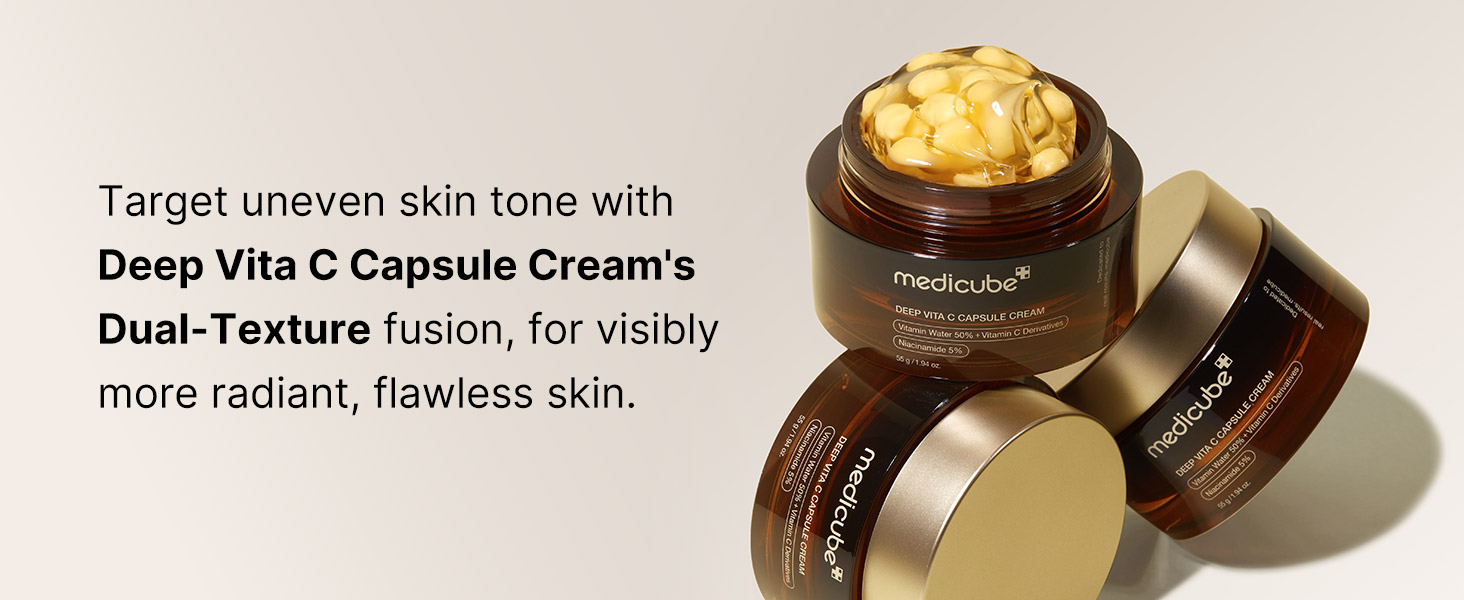 Medicube - Deep Vita C Capsule Cream | Target uneven skin tone with Deep Vita C Capsule Cream's Dual-Texture fusion for visibly more radiant, flawless skin.