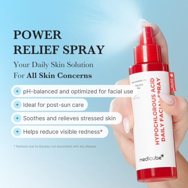 Medicube - Hypochlorous Acid Daily Facial Spray | Power Relief Spray | Your Daily Skin Solution | For All Skin Concerns | pH balanced and optimized for facial use | Ideal for post-sun care | Soothes and relieves stressed skin | Helps reduce visible redness | * Redness due to dryness, not associated with any disease.