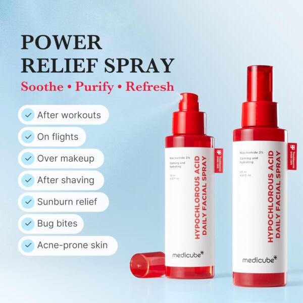 Medicube - Hypochlorous Acid Daily Facial Spray | Power Relief Spray | Soothe - Purify - Refresh | After workouts | On flights | Over makeup | After shaving | Sunburn relief | Bug bites | Acne-prone skin