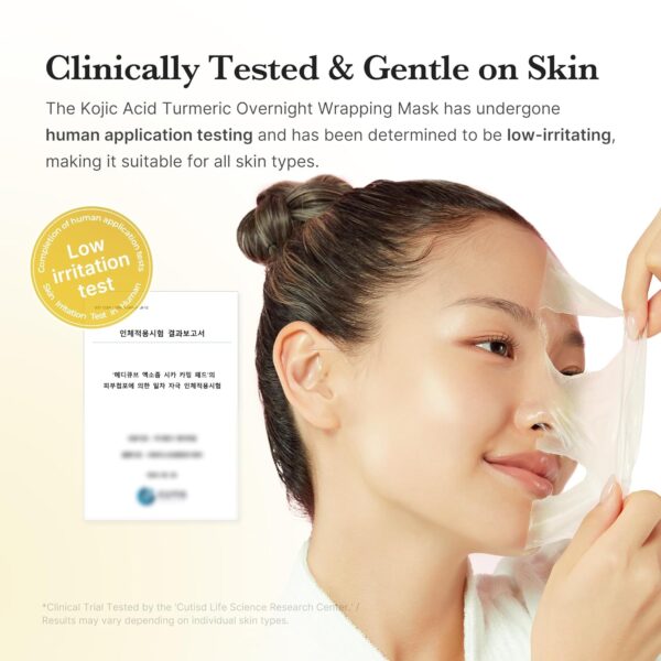 Medicube - Kojic Acid Turmeric Night Wrapping Mask - Clinically Tested & Gentle on Skin | The Kojic Acid Turmeric Overnight Wrapping Mask has undergone human application testing and has been determined to be low-irritating, making it suitable for all skin types | * Clinical Trial Tested by the 'Cutisd Life Science Research Center'. Results may vary depending on individual skin types.