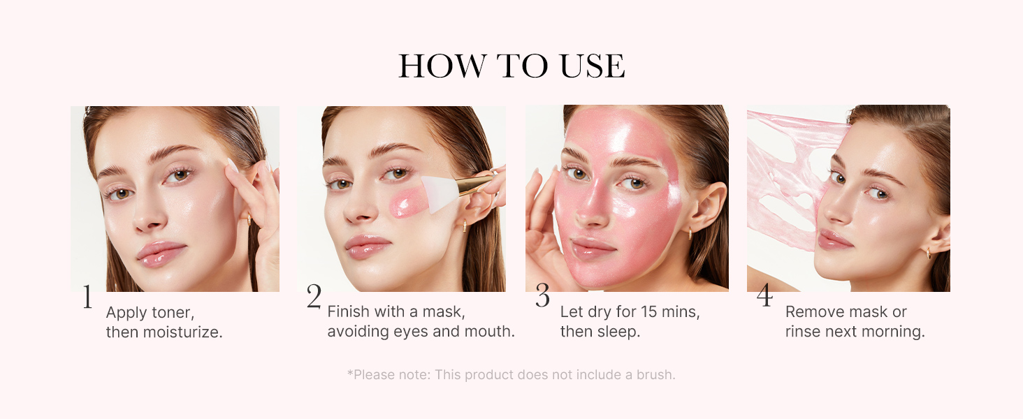 Medicube - PDRN Caffeine Night Wrapping Mask | How to use | Step 1 - Apply toner, then moisturize | Step 2 - Finish with a mask avoiding eyes and mouth | Step 3 - Let dry for 15 minutes, then sleep | Step 4 - Remove the mask or wash it off next morning.