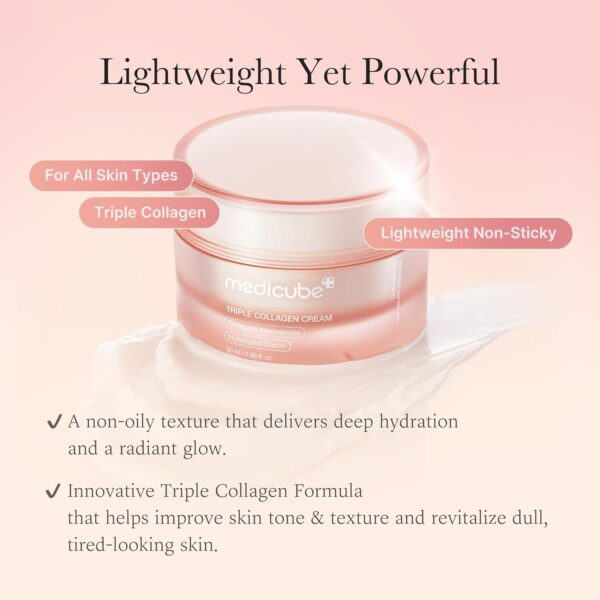 Medicube - Triple Collagen Cream | Lightweight yet Powerful | For all skin types | Triple Collagen | Lightweight Non=Sticky | A non-oily texture that delivers deep hydration and a radiant glow | Innovative Triple Collagen Formula that helps improve skin tone & texture and revitalize dull, tired-looking skin.