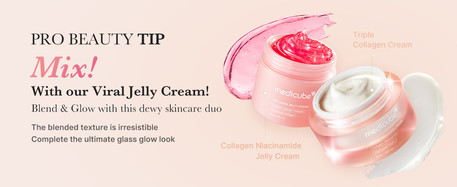 Pro Beauty Tip | Blend & Glow | Triple Collagen Cream + Collagen Niacinamide Jelly Cream - The blended texture is irresistible - Complete the ultimate glass glow look.